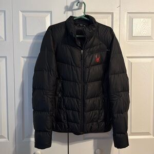 Spyder Men's Black Puffer Jacket with Red Logo